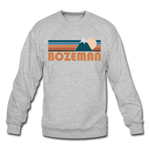 Bozeman, Montana Sweatshirt - Retro Mountain Bozeman Crewneck Sweatshirt - heather gray