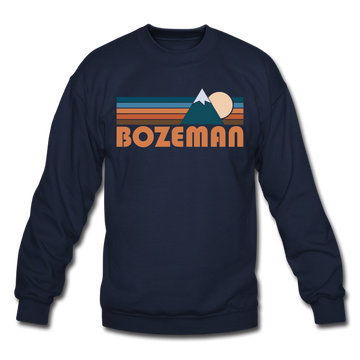 Bozeman, Montana Sweatshirt - Retro Mountain Bozeman Crewneck Sweatshirt - navy