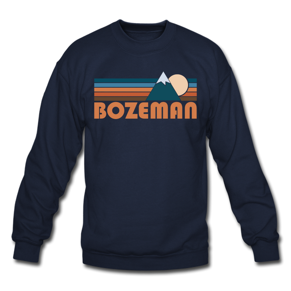 Bozeman, Montana Sweatshirt - Retro Mountain Bozeman Crewneck Sweatshirt - navy