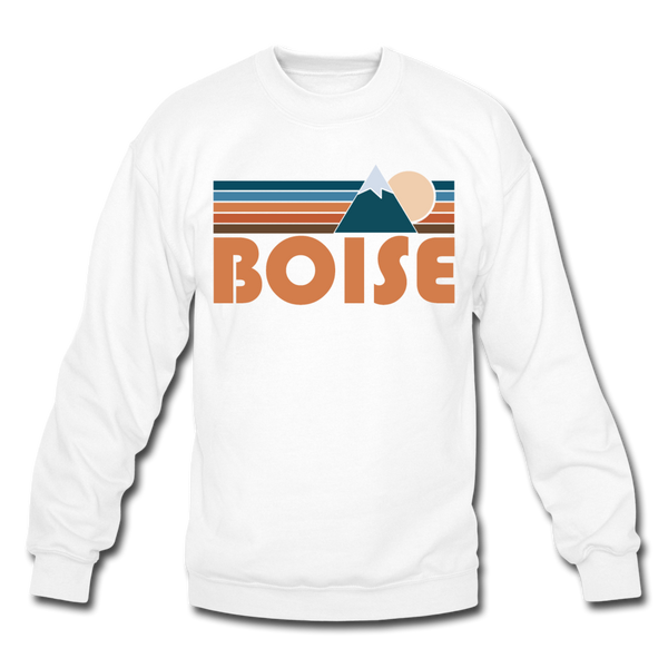 Boise, Idaho Sweatshirt - Retro Mountain Boise Crewneck Sweatshirt - white