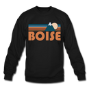 Boise, Idaho Sweatshirt - Retro Mountain Boise Crewneck Sweatshirt - black