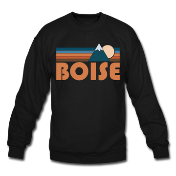 Boise, Idaho Sweatshirt - Retro Mountain Boise Crewneck Sweatshirt - black