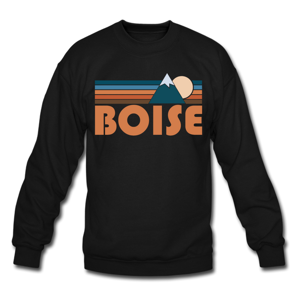 Boise, Idaho Sweatshirt - Retro Mountain Boise Crewneck Sweatshirt - black