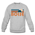 Boise, Idaho Sweatshirt - Retro Mountain Boise Crewneck Sweatshirt - heather gray