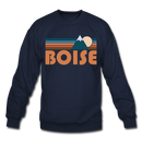 Boise, Idaho Sweatshirt - Retro Mountain Boise Crewneck Sweatshirt - navy