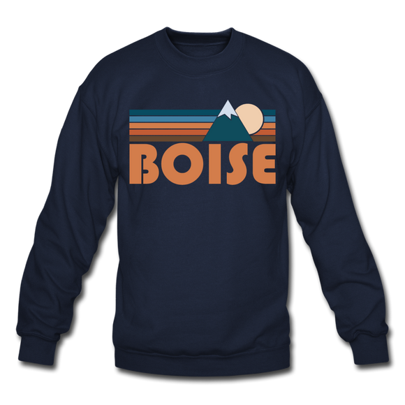 Boise, Idaho Sweatshirt - Retro Mountain Boise Crewneck Sweatshirt - navy
