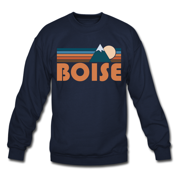 Boise, Idaho Sweatshirt - Retro Mountain Boise Crewneck Sweatshirt - navy