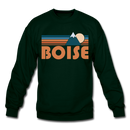 Boise, Idaho Sweatshirt - Retro Mountain Boise Crewneck Sweatshirt - forest green