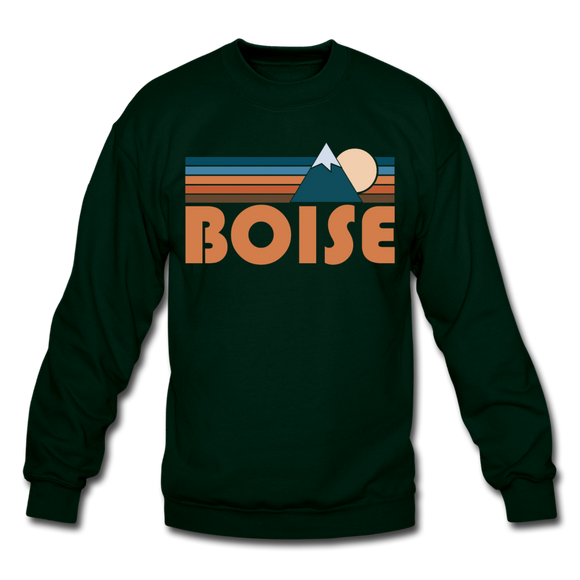 Boise, Idaho Sweatshirt - Retro Mountain Boise Crewneck Sweatshirt - forest green
