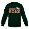 Boise, Idaho Sweatshirt - Retro Mountain Boise Crewneck Sweatshirt - forest green