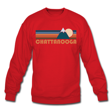 Chattanooga, Tennessee Sweatshirt - Retro Mountain Chattanooga Crewneck Sweatshirt - red
