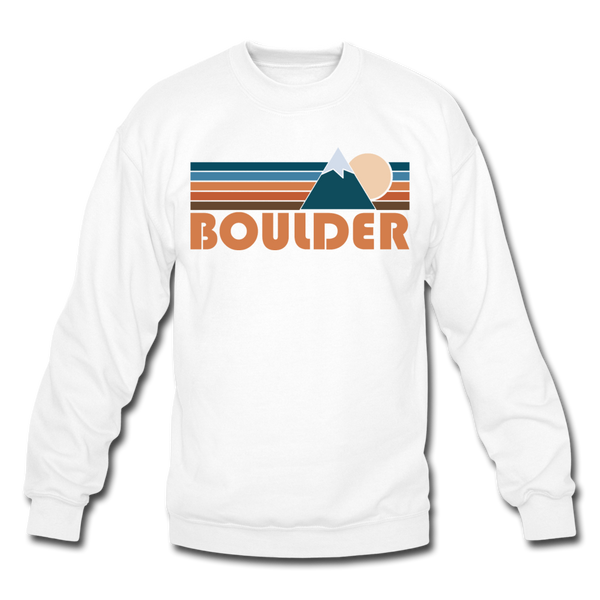 Boulder, Colorado Sweatshirt - Retro Mountain Boulder Crewneck Sweatshirt - white