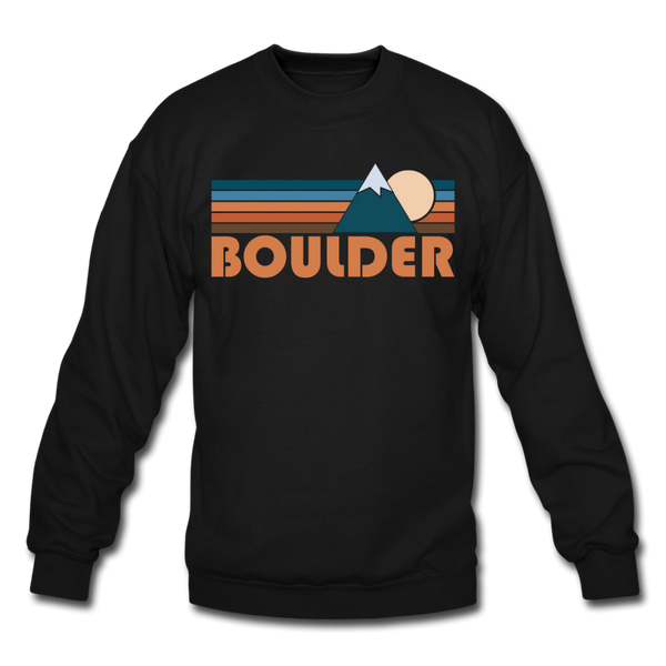 Boulder, Colorado Sweatshirt - Retro Mountain Boulder Crewneck Sweatshirt - black