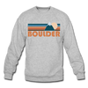Boulder, Colorado Sweatshirt - Retro Mountain Boulder Crewneck Sweatshirt - heather gray