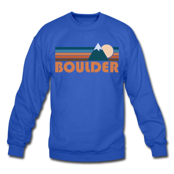 Boulder, Colorado Sweatshirt - Retro Mountain Boulder Crewneck Sweatshirt - royal blue