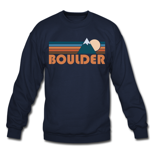 Boulder, Colorado Sweatshirt - Retro Mountain Boulder Crewneck Sweatshirt - navy