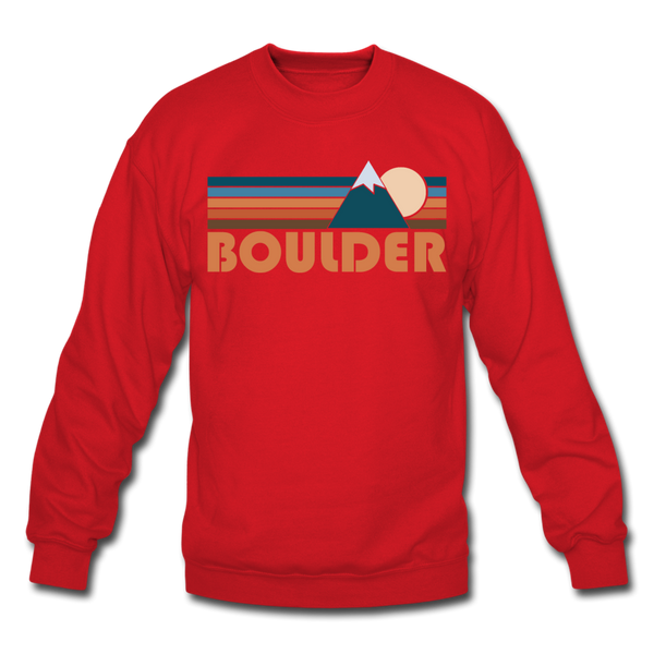Boulder, Colorado Sweatshirt - Retro Mountain Boulder Crewneck Sweatshirt - red