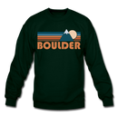 Boulder, Colorado Sweatshirt - Retro Mountain Boulder Crewneck Sweatshirt - forest green