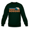 Boulder, Colorado Sweatshirt - Retro Mountain Boulder Crewneck Sweatshirt - forest green