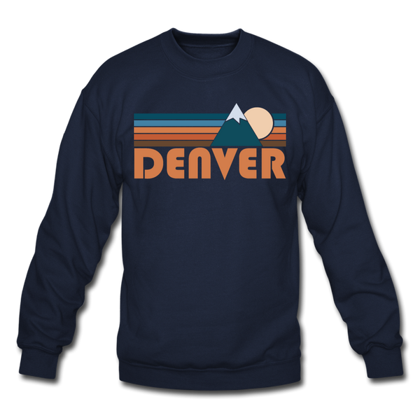Denver, Colorado Sweatshirt - Retro Mountain Denver Crewneck Sweatshirt - navy