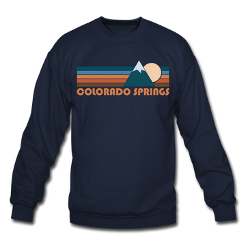 Colorado Springs, Colorado Sweatshirt - Retro Mountain Colorado Springs Crewneck Sweatshirt - navy