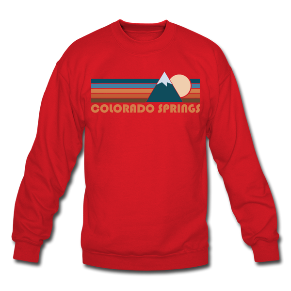 Colorado Springs, Colorado Sweatshirt - Retro Mountain Colorado Springs Crewneck Sweatshirt - red