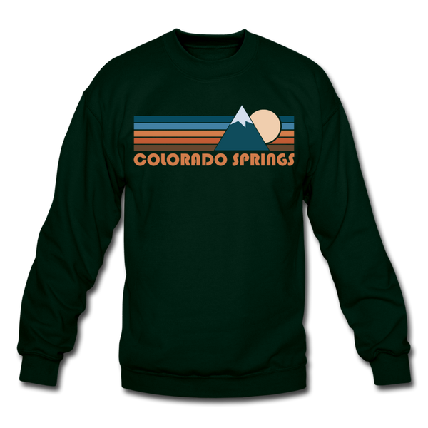 Colorado Springs, Colorado Sweatshirt - Retro Mountain Colorado Springs Crewneck Sweatshirt - forest green