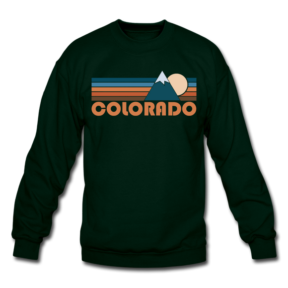 Colorado Sweatshirt - Retro Mountain Colorado Crewneck Sweatshirt - forest green