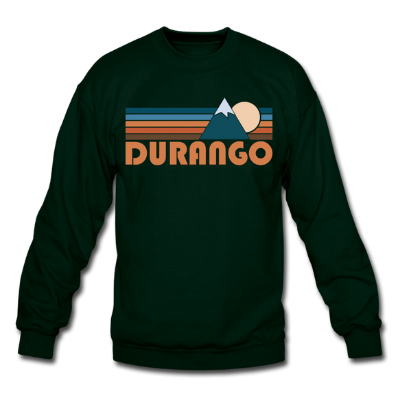Durango, Colorado Sweatshirt - Retro Mountain Durango Crewneck Sweatshirt - forest green