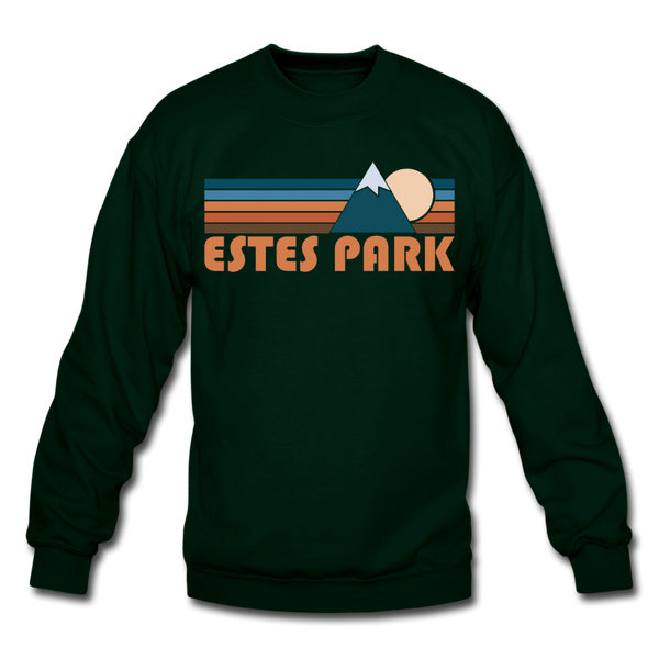 Estes Park, Colorado Sweatshirt - Retro Mountain Estes Park Crewneck Sweatshirt - forest green