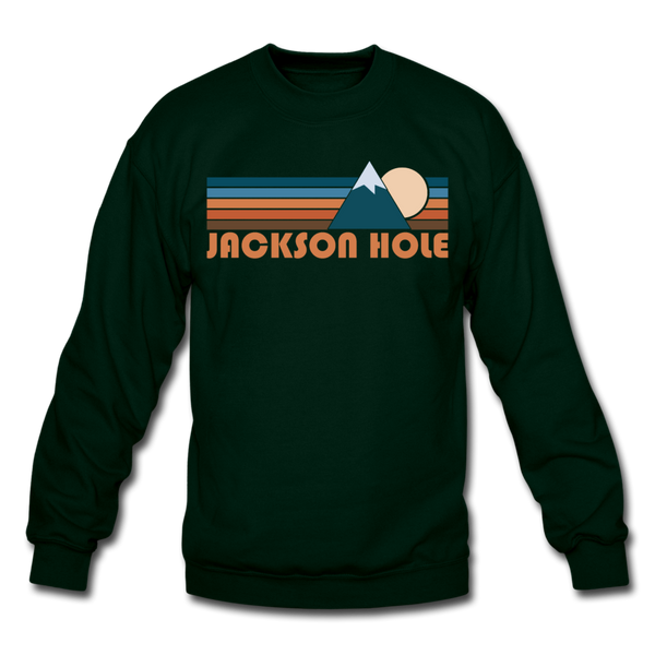 Jackson Hole, Wyoming Sweatshirt - Retro Mountain Jackson Hole Crewneck Sweatshirt - forest green
