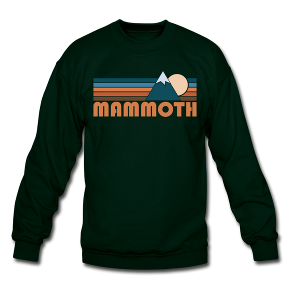 Mammoth, California Sweatshirt - Retro Mountain Mammoth Crewneck Sweatshirt - forest green