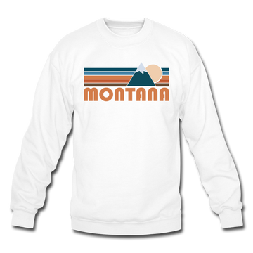 Montana Sweatshirt - Retro Mountain Montana Crewneck Sweatshirt - white