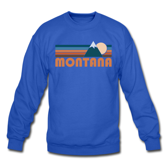 Montana Sweatshirt - Retro Mountain Montana Crewneck Sweatshirt - royal blue