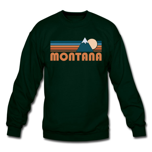 Montana Sweatshirt - Retro Mountain Montana Crewneck Sweatshirt - forest green