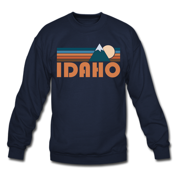 Idaho Sweatshirt - Retro Mountain Idaho Crewneck Sweatshirt - navy