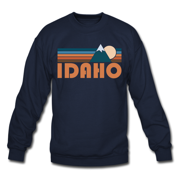 Idaho Sweatshirt - Retro Mountain Idaho Crewneck Sweatshirt - navy