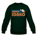 Idaho Sweatshirt - Retro Mountain Idaho Crewneck Sweatshirt - forest green
