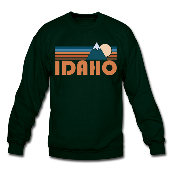 Idaho Sweatshirt - Retro Mountain Idaho Crewneck Sweatshirt - forest green
