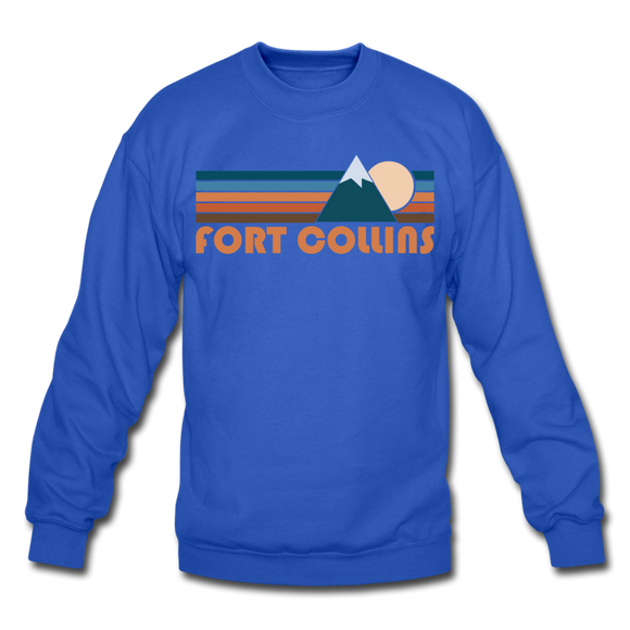 Fort Collins, Colorado Sweatshirt - Retro Mountain Fort Collins Crewneck Sweatshirt - royal blue
