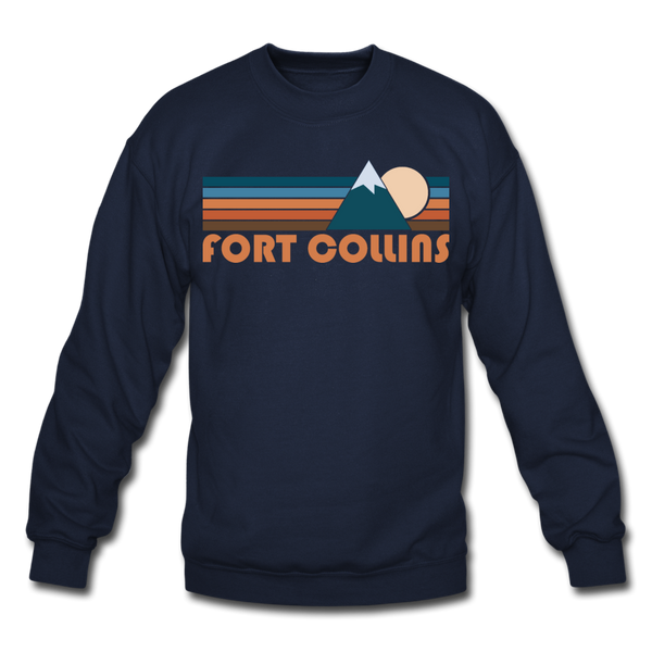 Fort Collins, Colorado Sweatshirt - Retro Mountain Fort Collins Crewneck Sweatshirt - navy