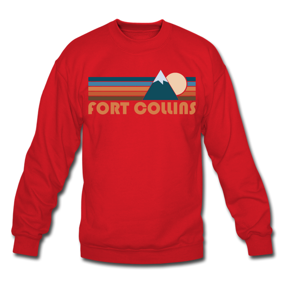 Fort Collins, Colorado Sweatshirt - Retro Mountain Fort Collins Crewneck Sweatshirt - red
