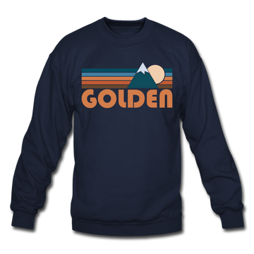 Golden, Colorado Sweatshirt - Retro Mountain Golden Crewneck Sweatshirt - navy