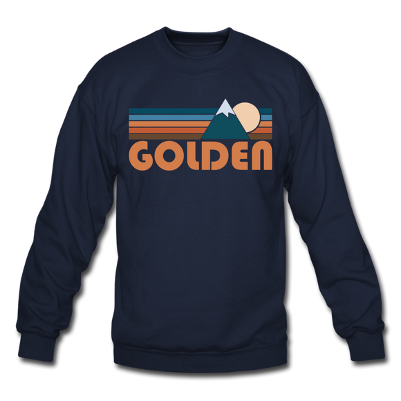 Golden, Colorado Sweatshirt - Retro Mountain Golden Crewneck Sweatshirt - navy