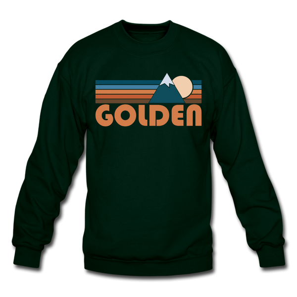 Golden, Colorado Sweatshirt - Retro Mountain Golden Crewneck Sweatshirt - forest green