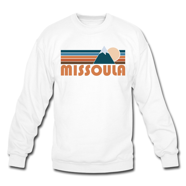 Missoula, Montana Sweatshirt - Retro Mountain Missoula Crewneck Sweatshirt - white