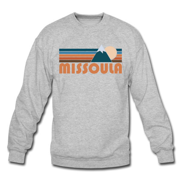 Missoula, Montana Sweatshirt - Retro Mountain Missoula Crewneck Sweatshirt - heather gray