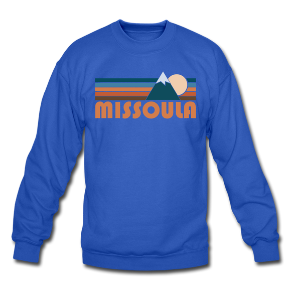 Missoula, Montana Sweatshirt - Retro Mountain Missoula Crewneck Sweatshirt - royal blue