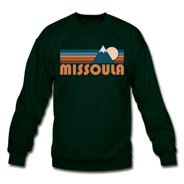 Missoula, Montana Sweatshirt - Retro Mountain Missoula Crewneck Sweatshirt - forest green