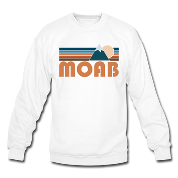 Moab, Utah Sweatshirt - Retro Mountain Moab Crewneck Sweatshirt - white